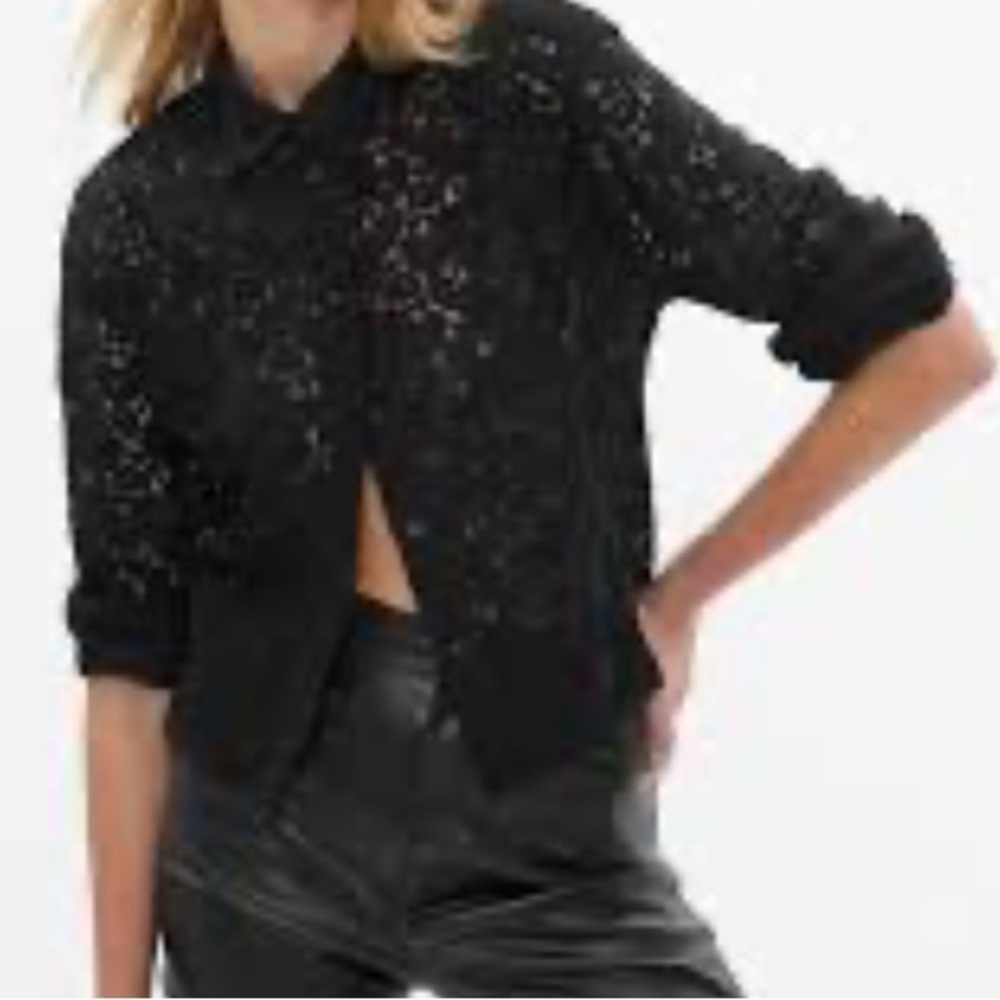 NWT New Lace Button Down Crop Shirt